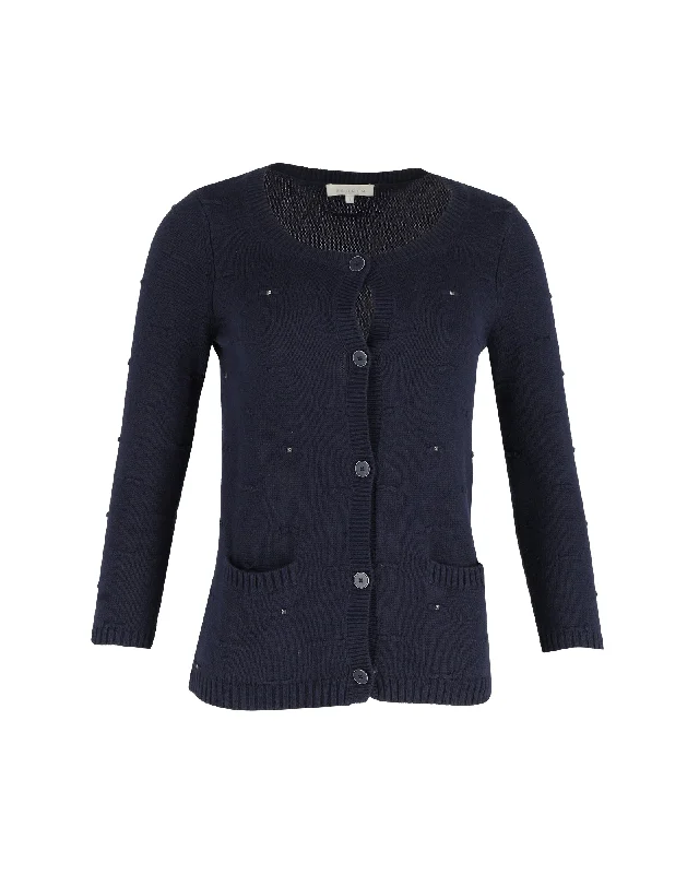 Weekend Deals That Thrill Sandro Paris Studded Cardigan in Navy Blue Cotton