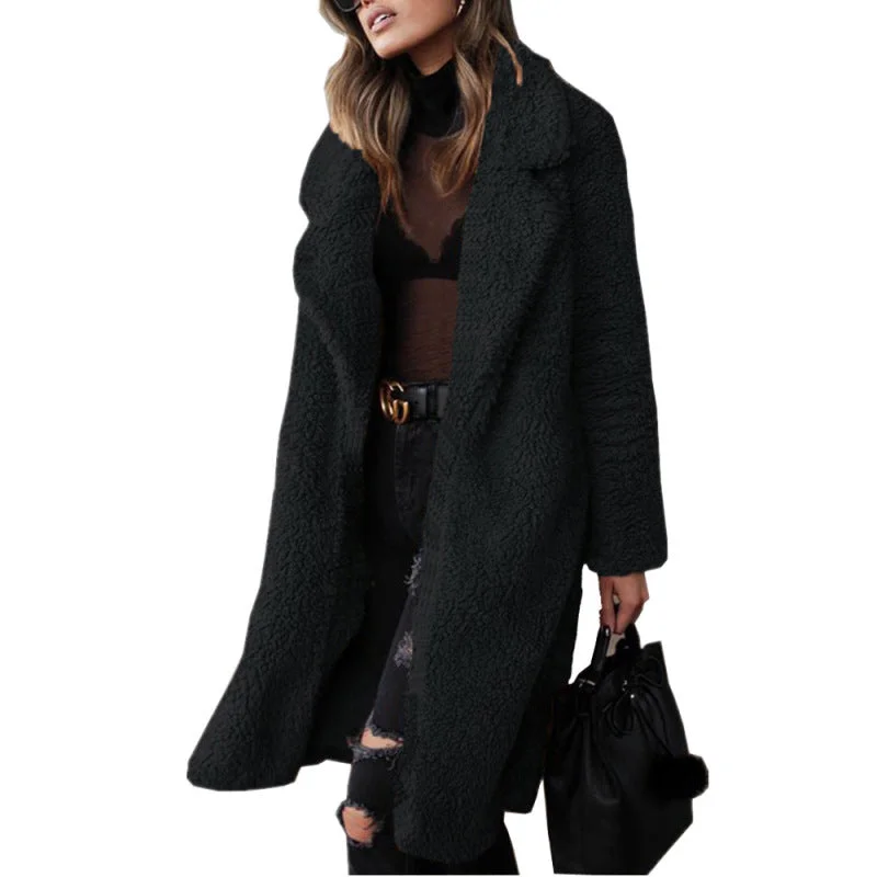 Women's loose long sleeve lapel plush Coat jacket