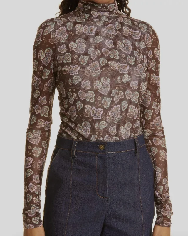 One-Day Only Brown Shirred Ivy Turtleneck Top