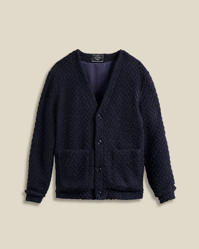 Weekend Deals to Make You Smile Cardigan Knitted Herringbone - Navy