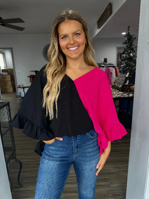 Weekend Discounts to Celebrate Black & pink color block top