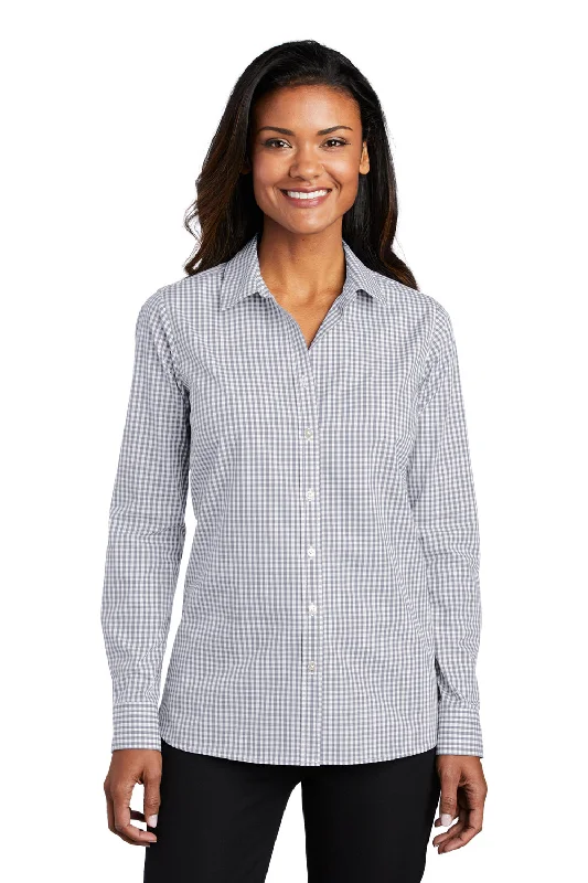Weekend Savings Spree Port Authority Womens Broadcloth Gingham Wrinkle Resistant Long Sleeve Button Down Shirt - Gusty Grey/White - Closeout