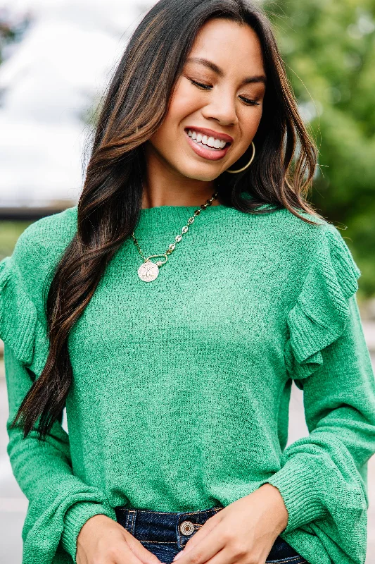 Weekend Specials to Enjoy Give Me A Call Emerald Green Ruffled Blouse