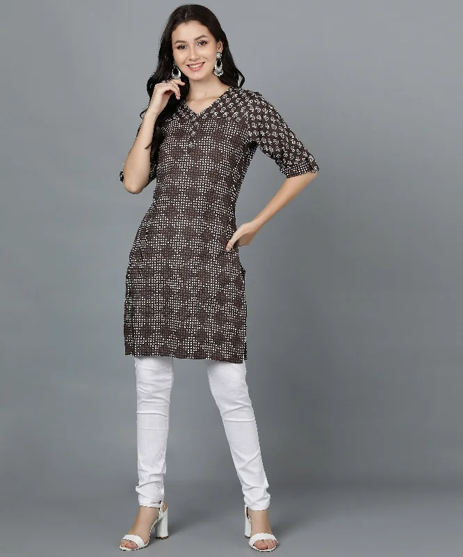 Great Deal Abstract Print Straight Tunic - Brown