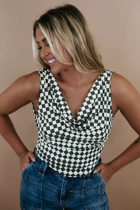 Checking Out Checkered Crop, Olive