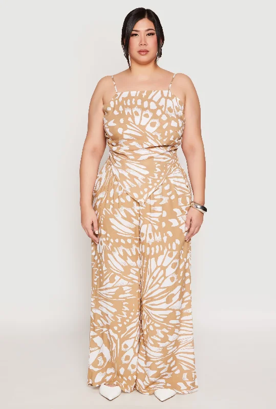 Plus Size Abstract Butterfly Print Palazzo Pants