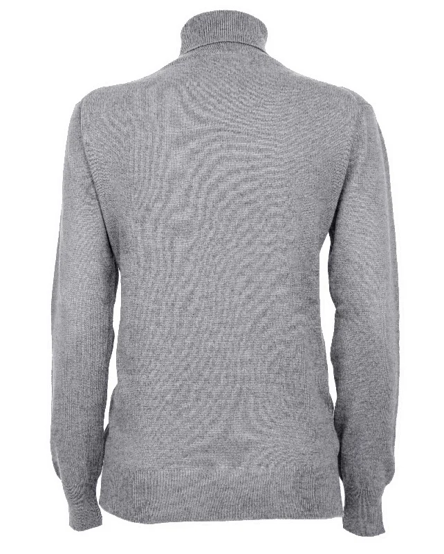 NEW FALL 24 - Women's Pure Cashmere Turtleneck Sweater Melange Gray by Monticelli Cashmere