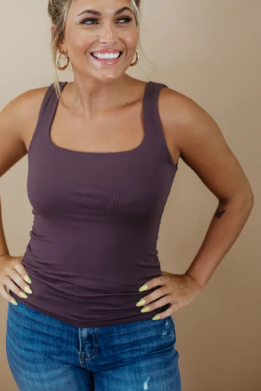 Double Layered Reg Length Tank, plum