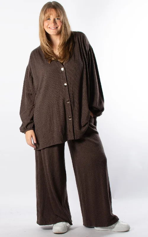 Button Cardigan Lounge Set | Chocolate