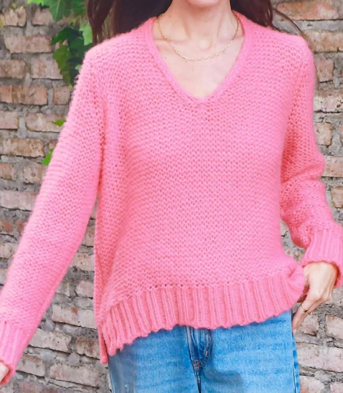 Weekend Discounts to Delight Christy Reverse V Sweater In Pink