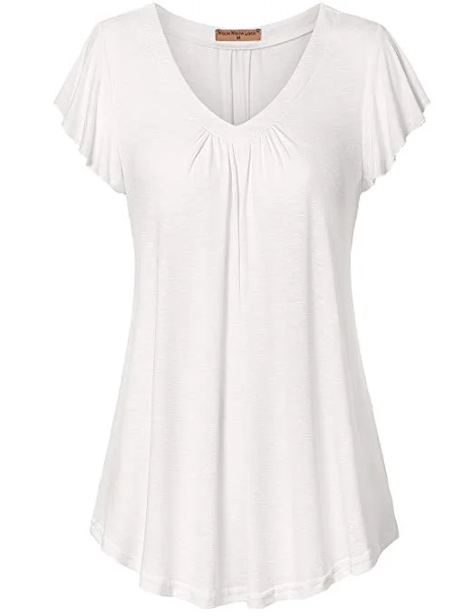 Women's Pleated Short Sleeve Blouse Top Tunic Shirt