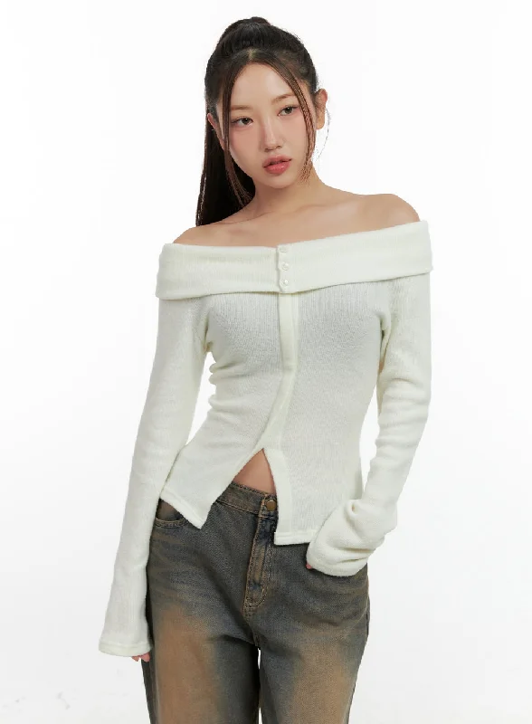 Massive Deal Buttoned Off Shoulder Blouse CN412