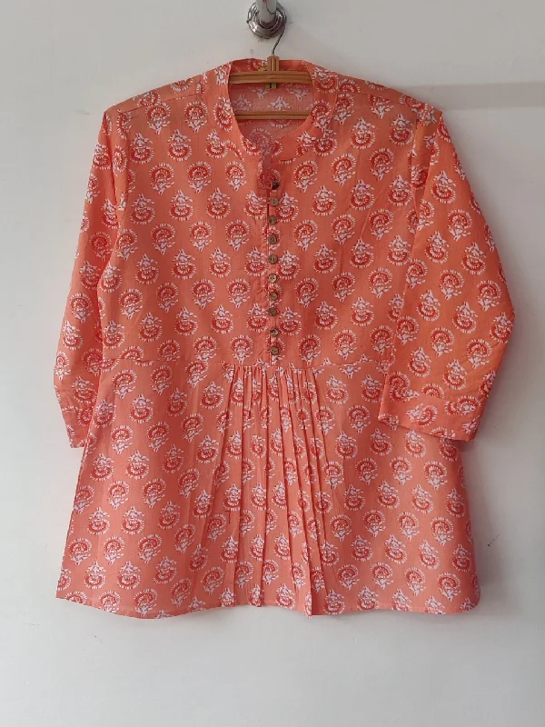 Can't Resist Pure Cotton Peplum Style Button detail Top - Orange