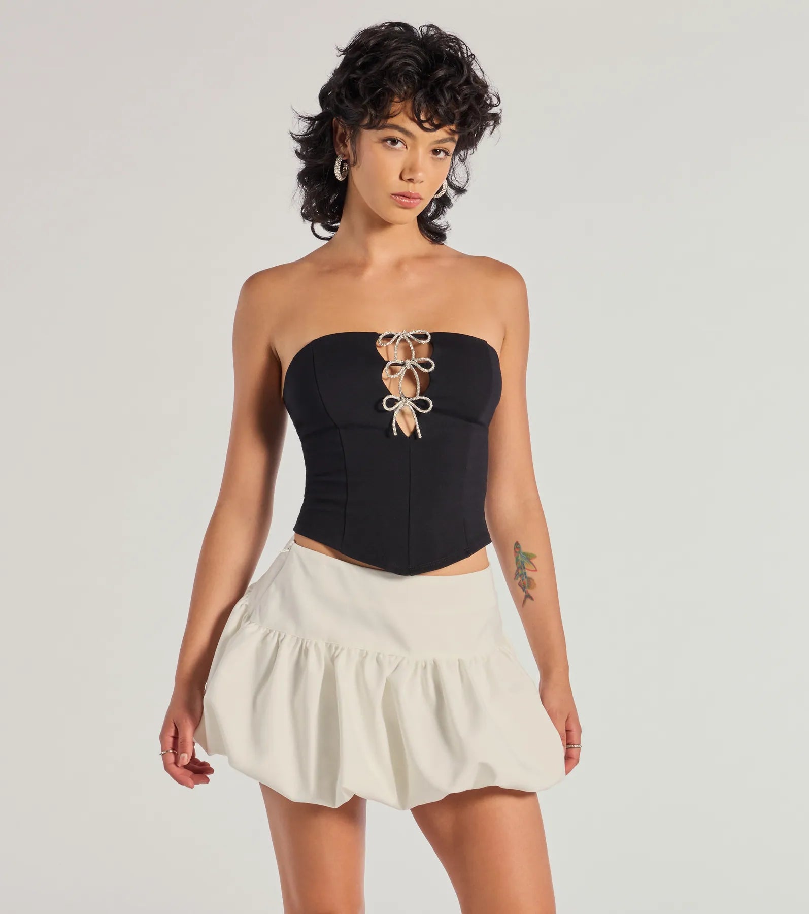 Weekend Bargains Await You Adorable Glam Rhinestone Bow Cutout Corset Top