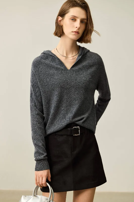 Year-End Deals LILY Merino Wool V-Neck Hooded Sweater
