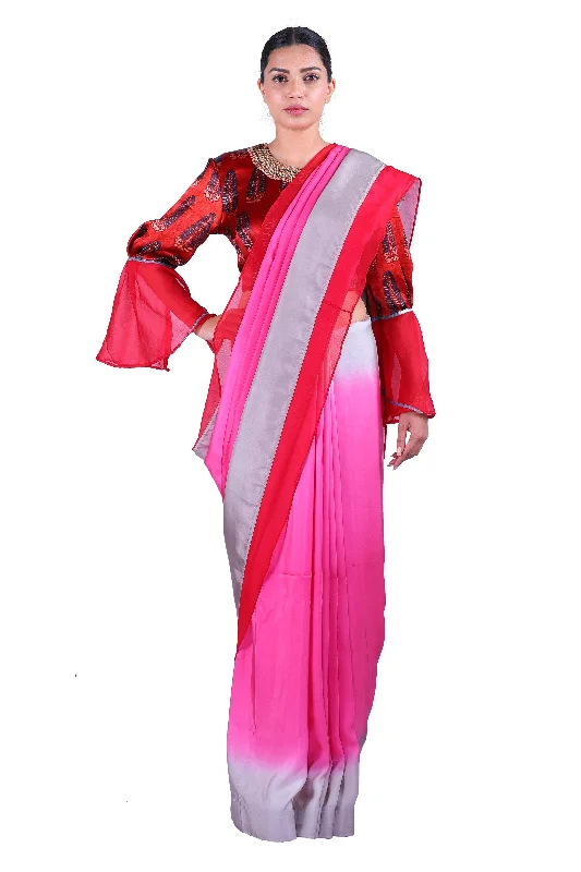 Pink & Grey silk Saree