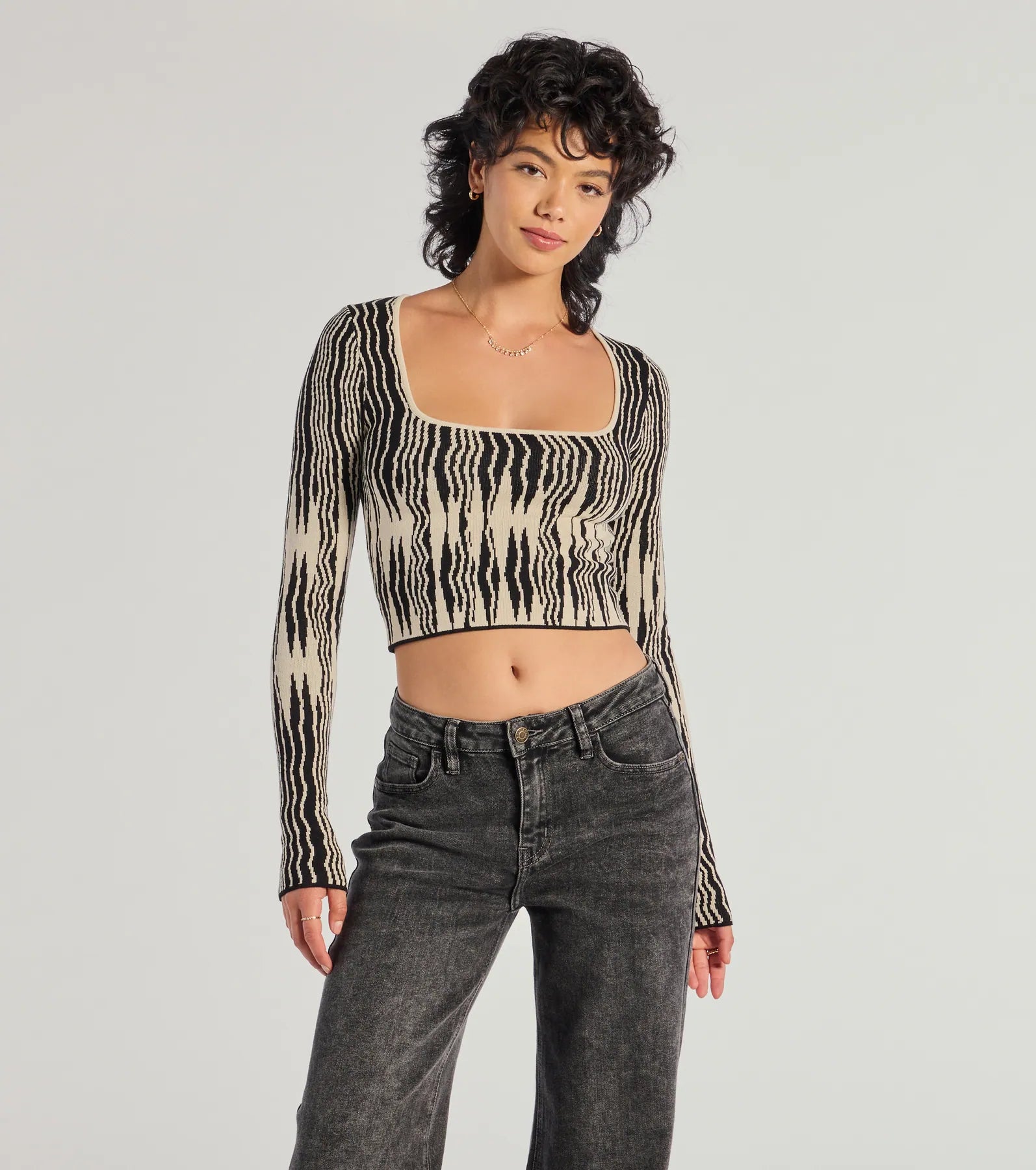 Weekend-Only Price Drops Bold Chic Abstract Striped Knit Long Sleeve Top