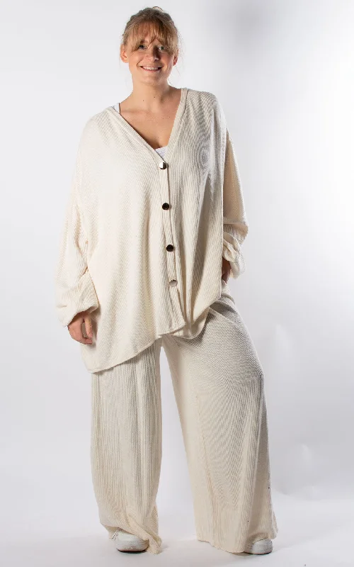 Button Cardigan Lounge Set | Cream