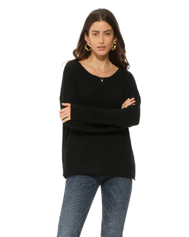 Savings Soar This Weekend Women's Pure Cashmere Lounge Sweater Black by Monticelli Cashmere