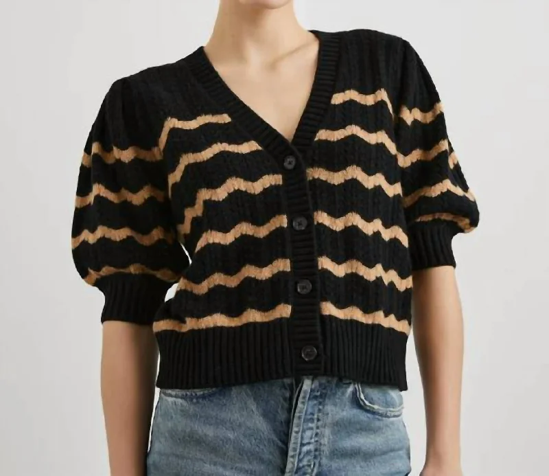 Best Choice Isla Cardigan In Black Camel Stripe