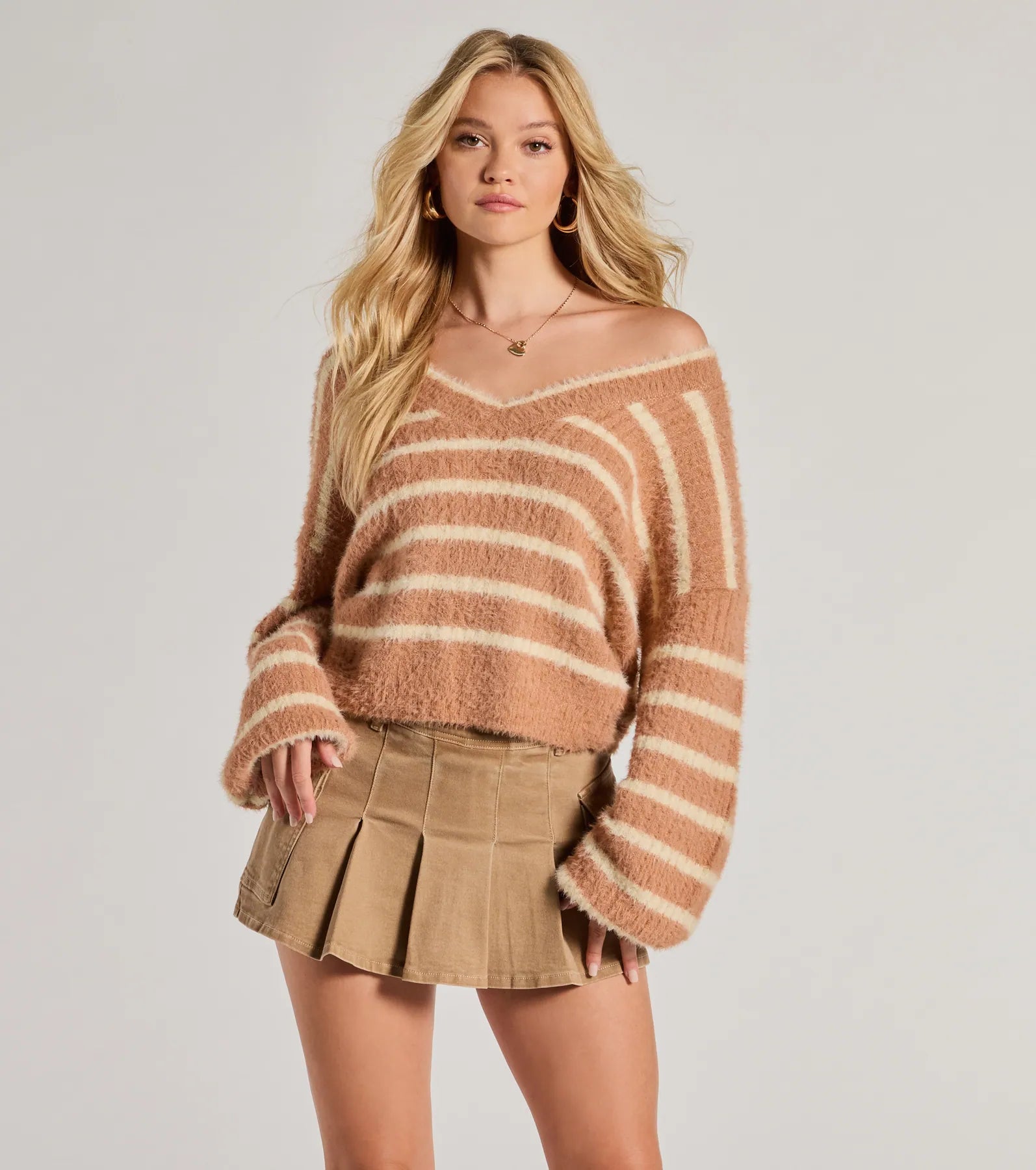 Bargain Alert Cozy Charm Striped Eyelash Knit Sweater