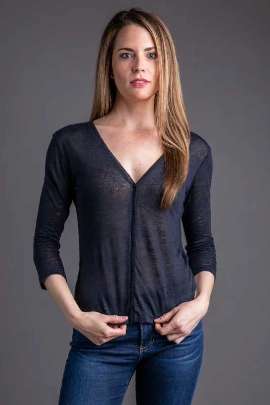 Shop the Weekend Away Majestic Stretch Linen Cardigan in Marine