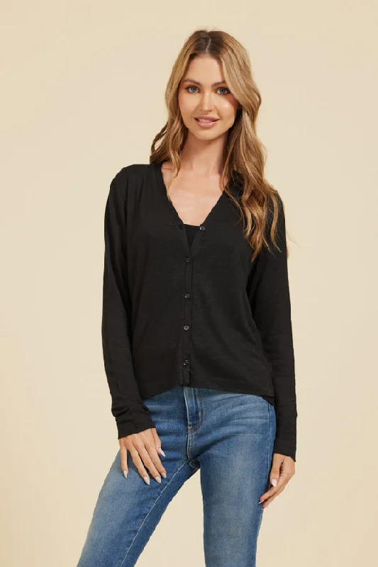 Weekend Savings Spectacular Majestic Stretch Linen Cardigan in Noir