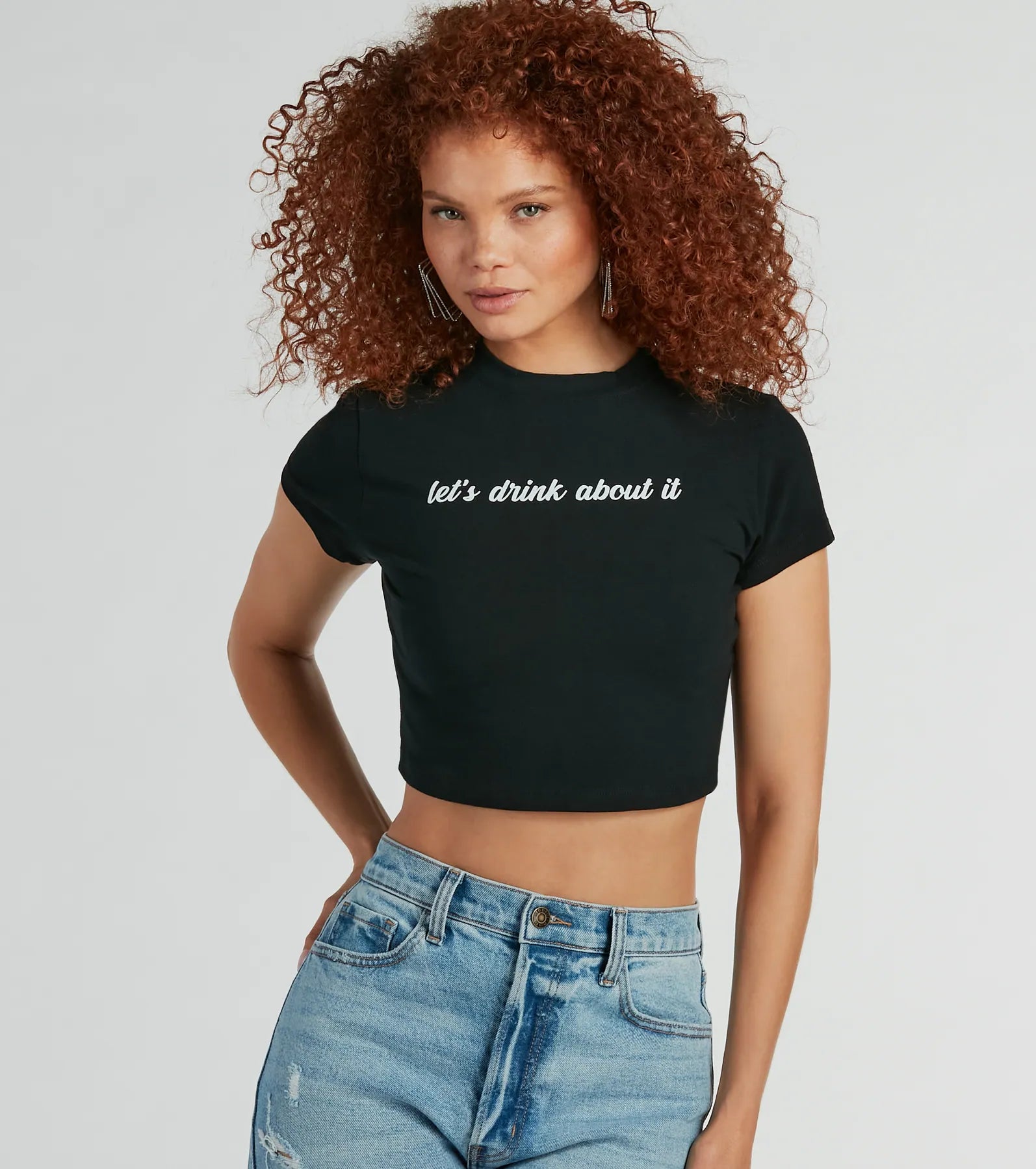 Low Cost Let's Drink About It Crop Graphic Tee