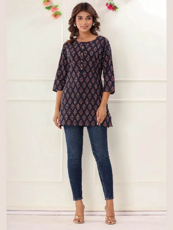 Weekend Bargains to Grab Pure Cotton Classic Booti Printed Top - Black