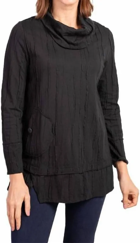 Weekend Specials to Snag Cowl Pocket Tunic Top In Black