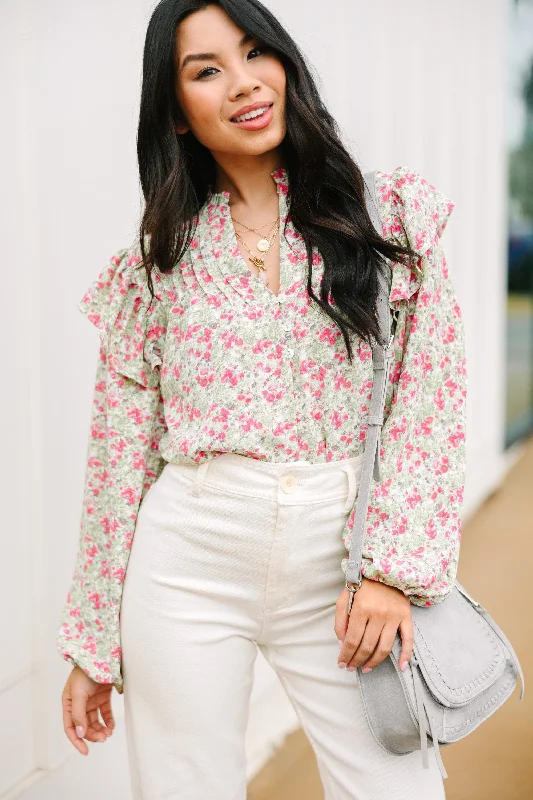 Weekend Bargains Just for You Just Getting Started Olive Green Floral Blouse