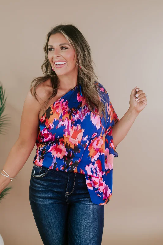 Living It Up One Shoulder Blouse, R.Blue