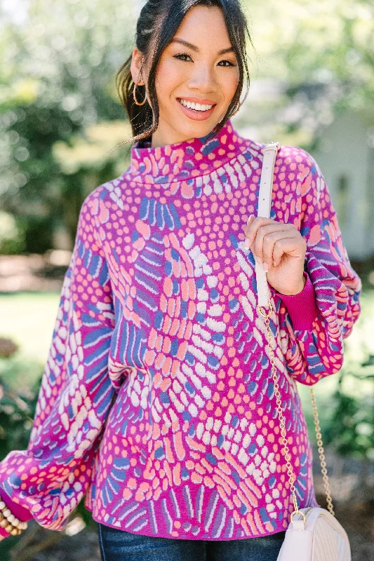 Stock Clearance Fate: Know It All Orchid Purple Abstract Sweater