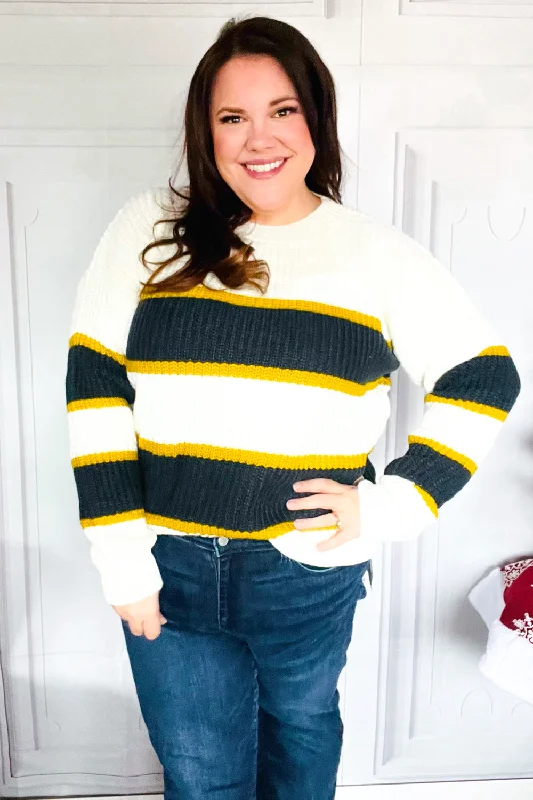 Price Slash PLUS Casual Chic Yellow & Ivory Stripe Oversize Knit Sweater