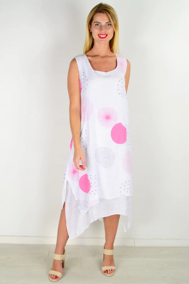 Final Clearance Pink Spot Sleeveless Tunic Dress