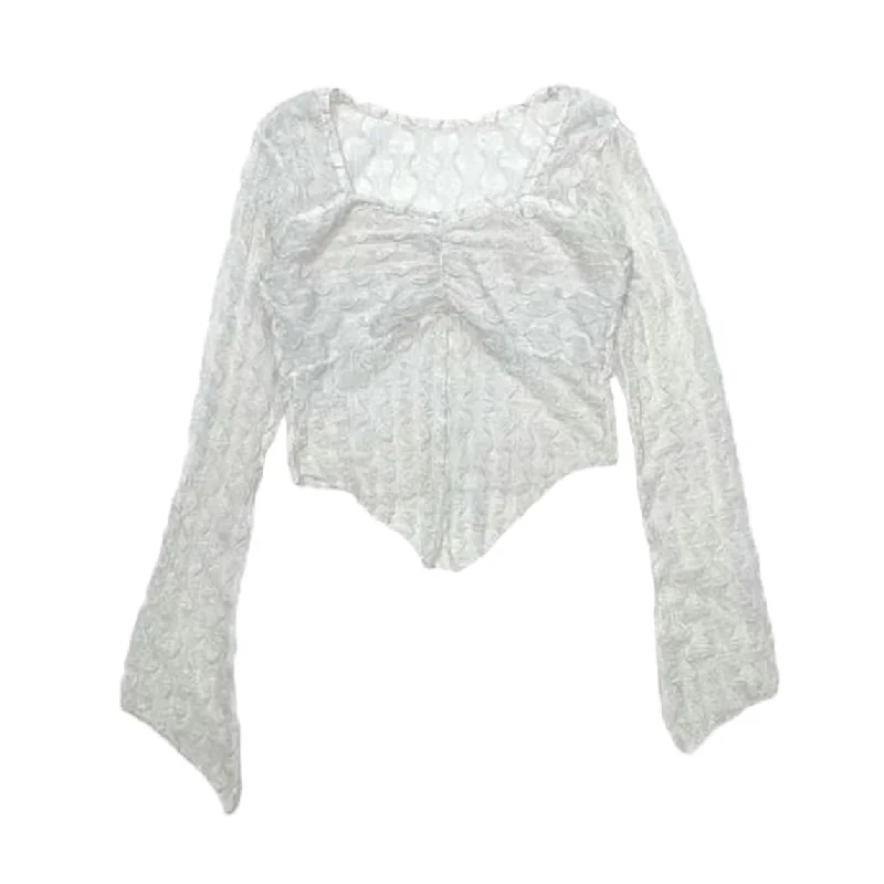 Take Action Square Neck Mesh Pattern  Long  Sleeve Top