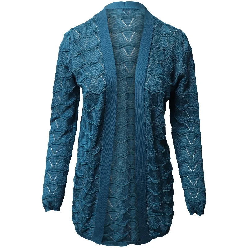 Weekend Bargains to Love Missoni Long Patterned Cardigan in Blue Virgin Wool