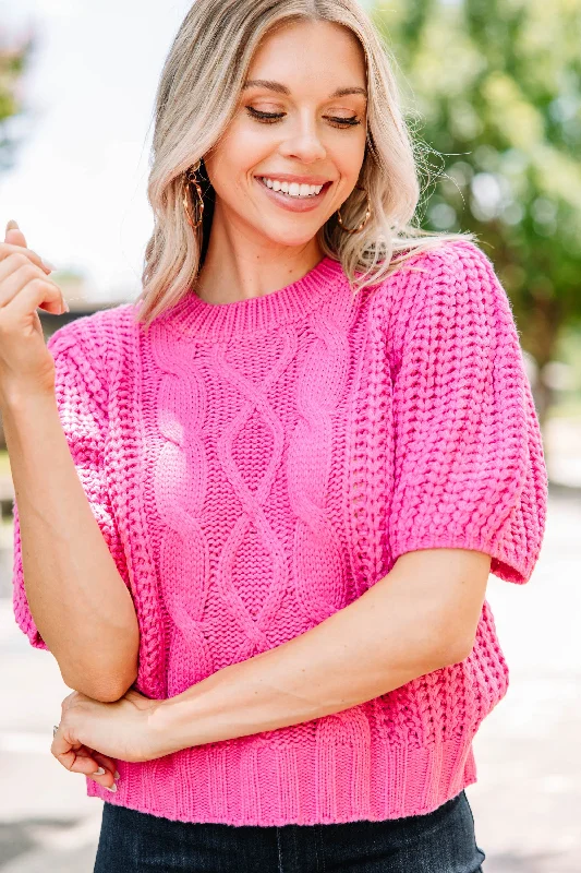Stock Up Hold Your Own Pink Short Sleeve Sweater