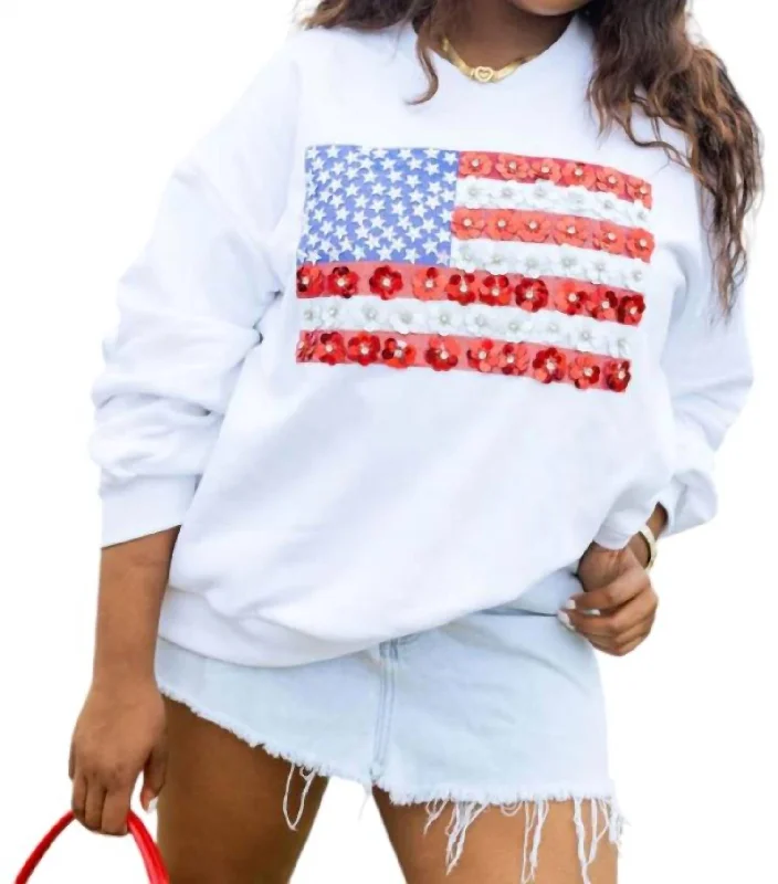 Today Only Flower American Flag Sweatshirt In White