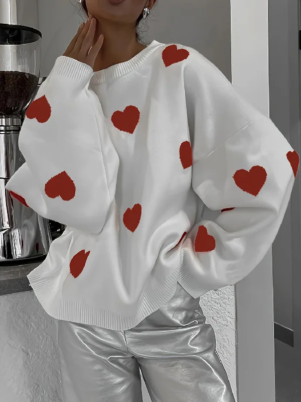 Unbeatable Deal Valentine’s Day Heart Round Neck Long Sleeve Sweater