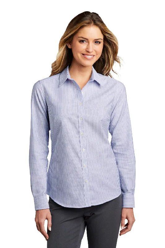 Take Advantage Port Authority Womens SuperPro Wrinkle Resistant Long Sleeve Button Down Shirt - Oxford Blue/White - Closeout Take Advantage Port Authority Womens SuperPro Wrinkle Resistant Long Sleeve Button Down Shirt - Oxford Blue/White - Closeout