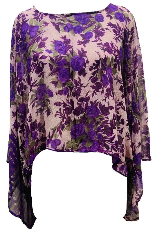 Weekend Discounts to Delight PRG5394  Sheer Avatar Pure Silk Kimono-Sleeved Top
