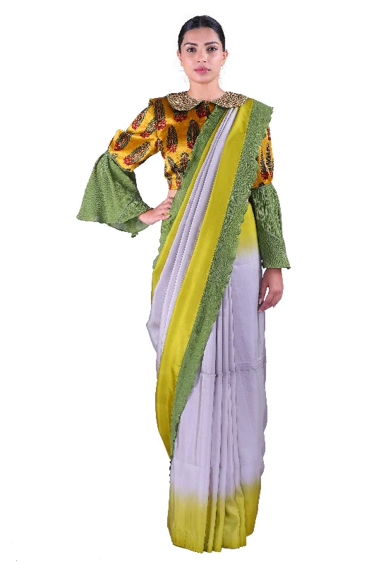 Grey & Green silk Saree