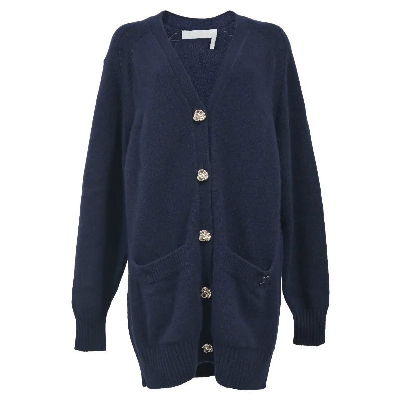 Weekend Savings Sensation Chloe Generous V-Neck Button Down Cardigan in Navy Blue Cashmere