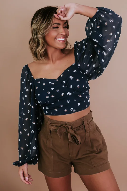 Flawless Tie Back Crop , Navy