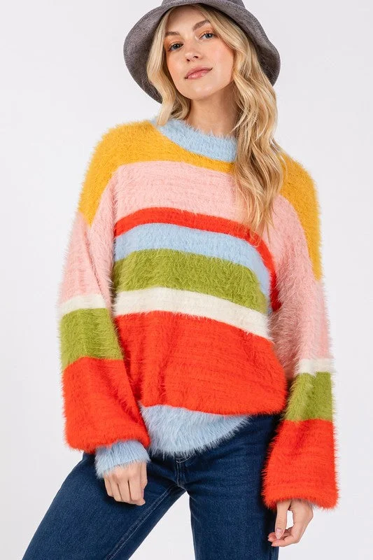 Hurry Up Color Block Round Neck Dropped Shoulder Sweater