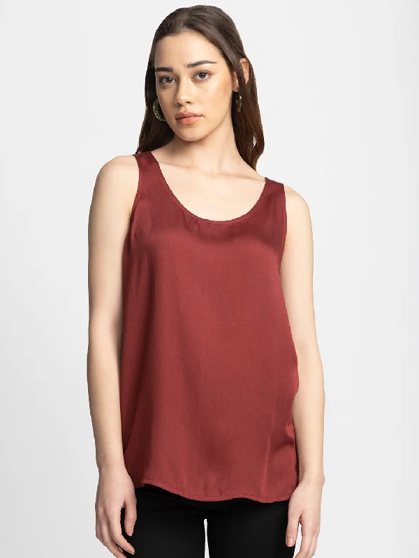 Amazing Value Maroon Keyhole Tank Top