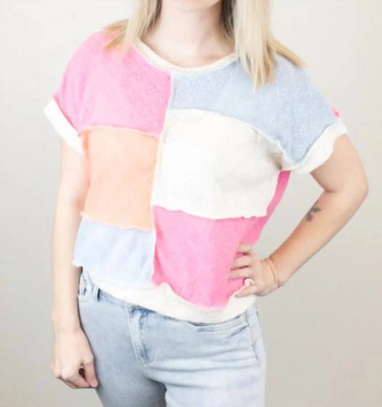 Year-End Sale Colorblock Sweater Knit Top In Pink Multi