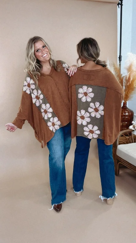 Weekend Savings Bonanza Bloom Into You Floral Boho Top, Camel