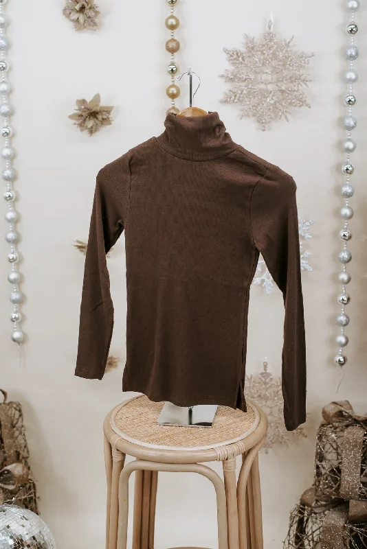 Lovely In Layers Ribbed Turtle Neck Top, Chocolate